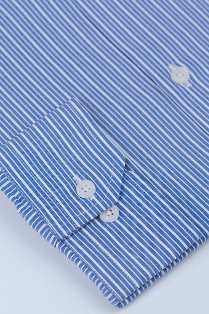 Blue with White Hairline Stripe Dress Shirt  Smart Fit