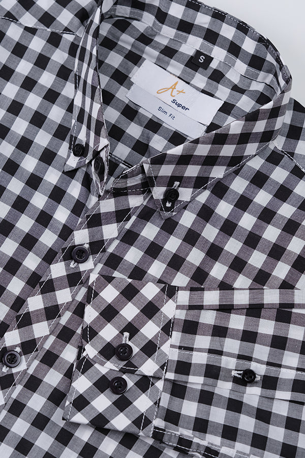 Black & White Checks Casual Shirt - Aruba+ Super  Smart Fit