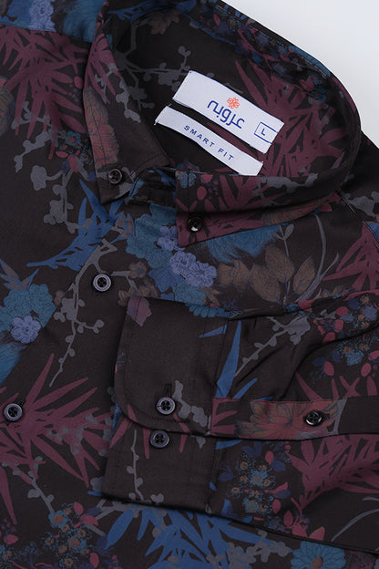 Black Floral Printed Casual Shirt | Super Fitted
