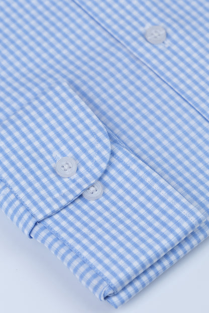 Blue and White Gingham Check Dress Shirt  Smart Fit