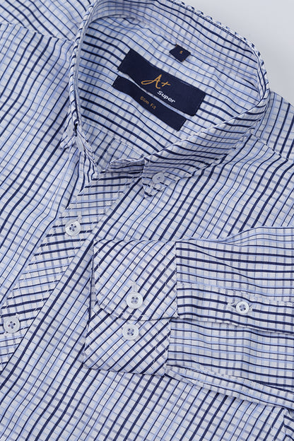 Light Blue with Navy Stripes Casual Shirt - Aruba+ Super  Smart Fit