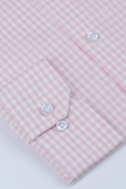 Pink White Gingham Check Formal Shirt  Smart Fit