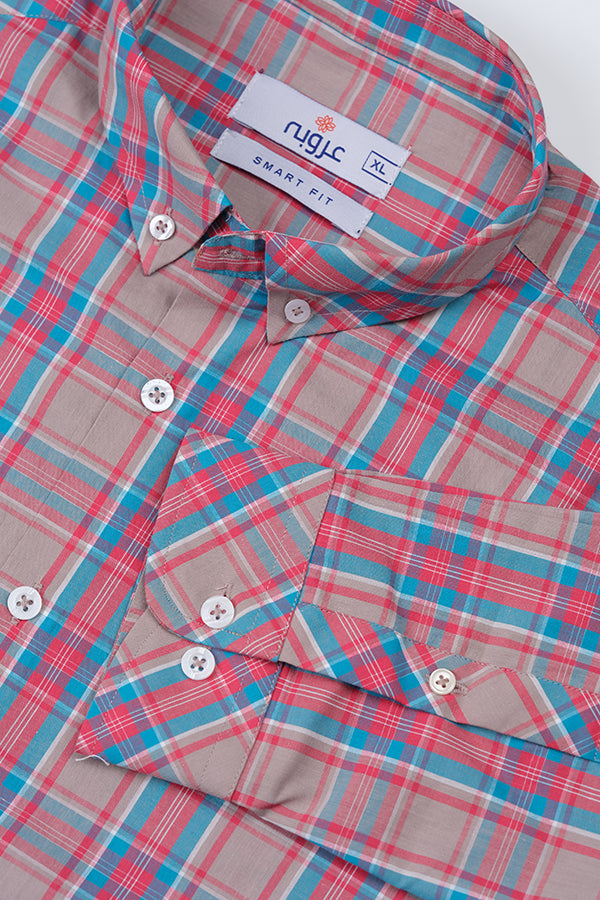 Red Brown & Blue Checkered Casual Shirt | Super Fitted