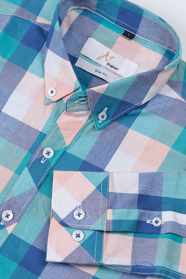 Blue & Aqua Marine Casual Check Shirt - Aruba+ Super  Smart Fit