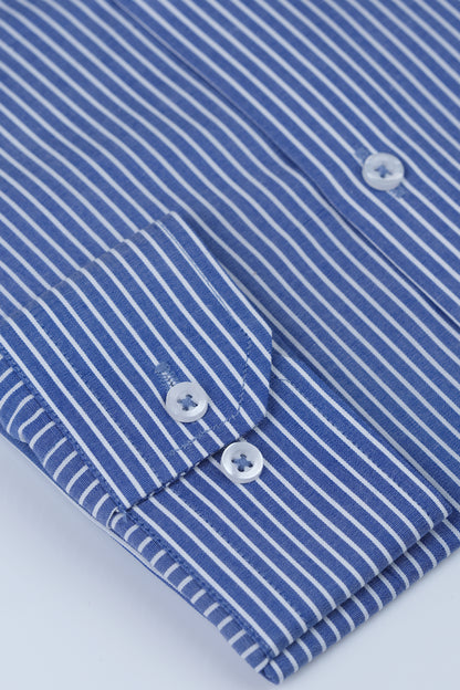 Blue with White Hairline Stripe Dress Shirt  Smart Fit