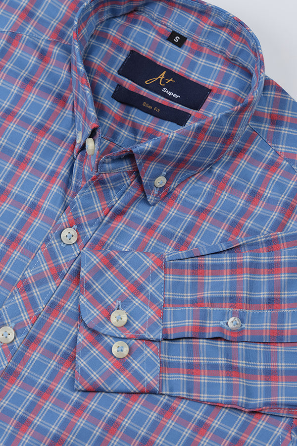 Blue Red Plaid Casual Shirt - Aruba+ Super  Smart Fit