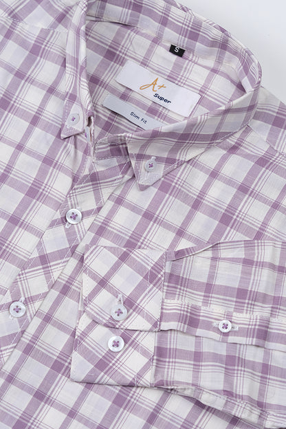 Lavendar Purple Plaid Casual Shirt - Aruba+ Super  Smart Fit