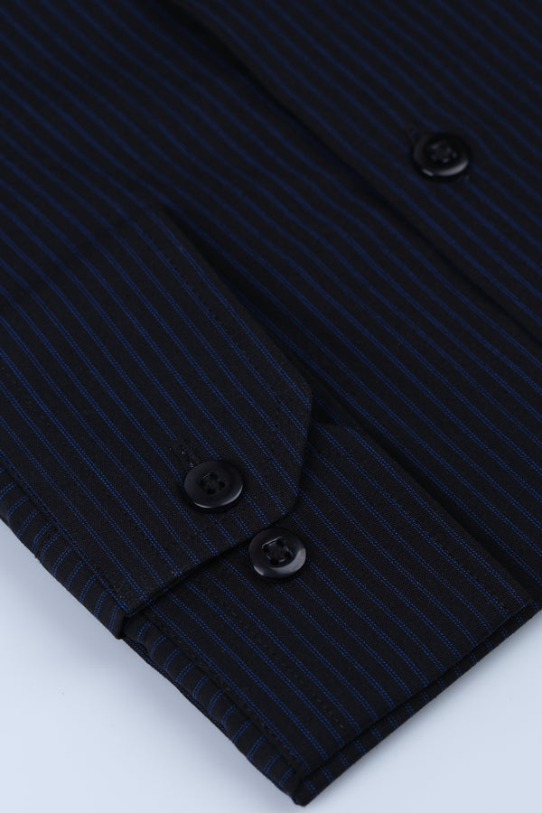 Black Vertical Textured Stripes Formal Shirt  Smart Fit