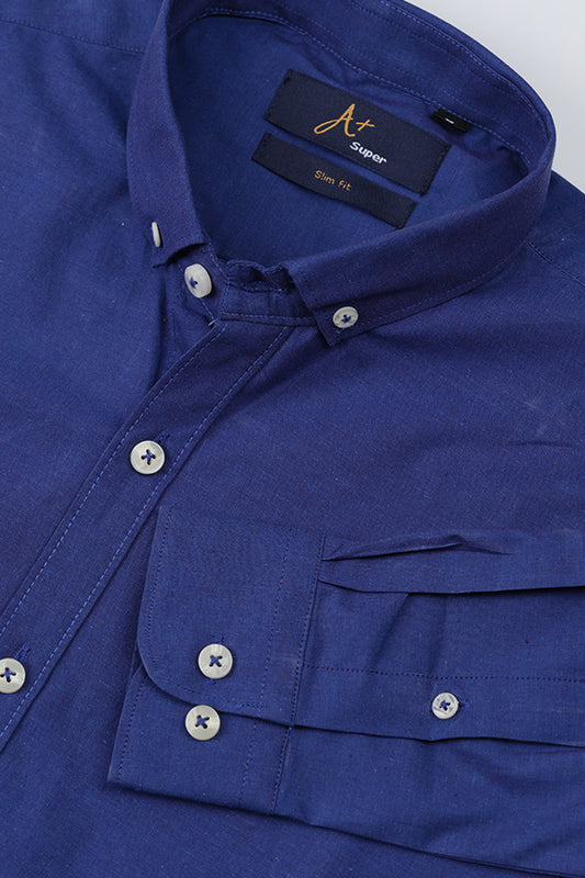 Royal Blue Plain Casual Shirt - Aruba+ Super  Smart Fit Aruba Fashion Wear