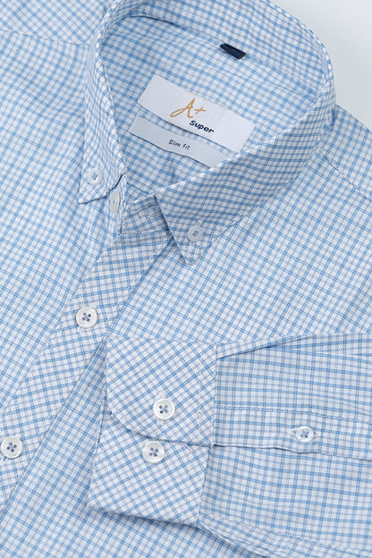 Blue White Tattersall Checks Casual Shirt - Aruba+ Super  Smart Fit