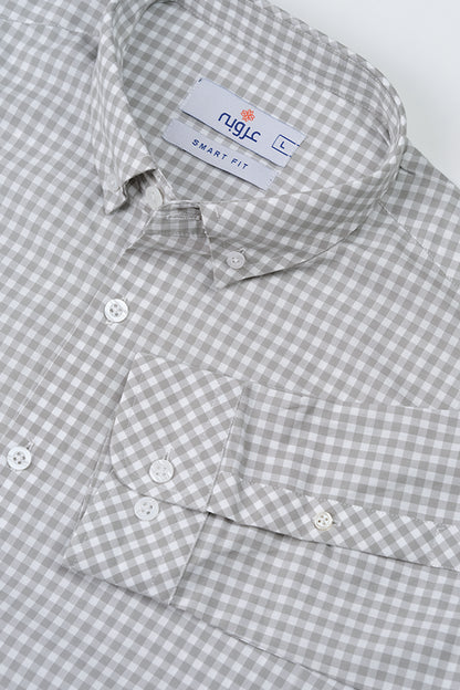 Grey & White Gingham Casual Shirt | Super Fitted