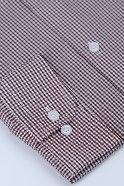 Brown and White Gingham Formal Shirt Smart Fit