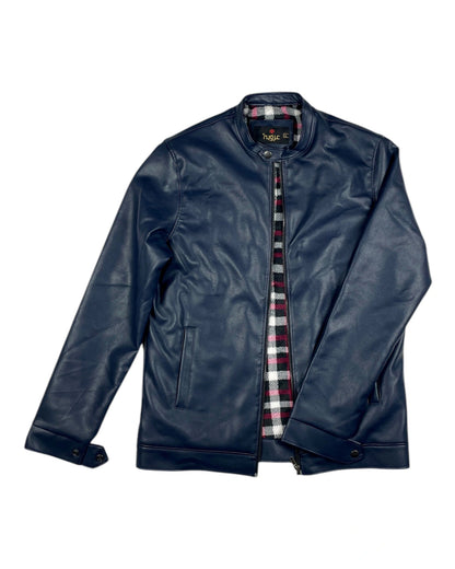 Men's Blue Faux Leather Jacket