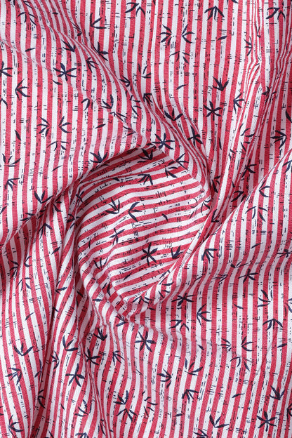 Leaf Pattern Over Red Stripes Casual Shirt - Aruba+ Super  Smart Fit