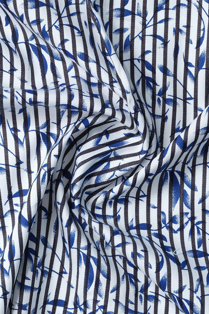 Blue Stripe Leaf Printed Pattern Casual Shirt - Aruba+ Super  Smart Fit