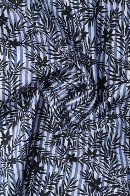 Black Leaf Printed Stripes Casual Shirt - Aruba+ Super  Smart Fit