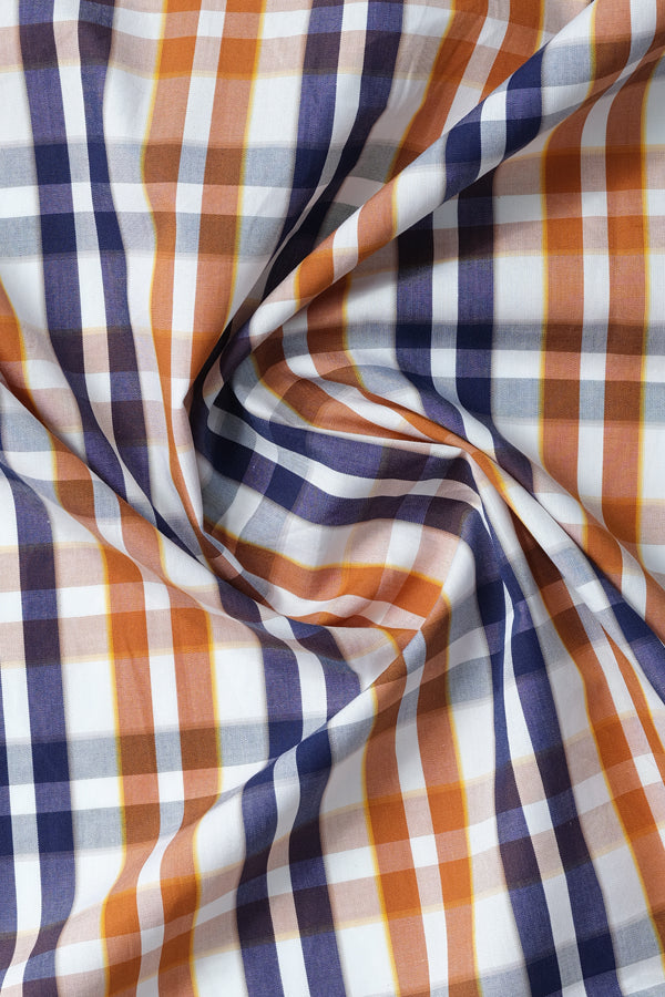 Men's Navy Blue & Orange Check Shirt
