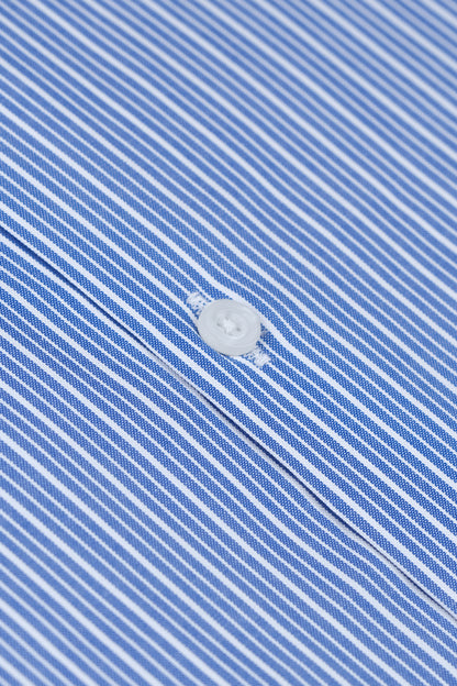 Blue with White Hairline Stripe Dress Shirt  Smart Fit