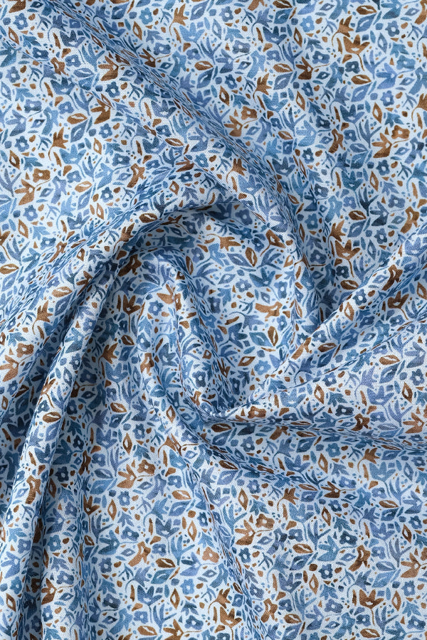 Blue Leaf Printed Pattern Casual Shirt - Aruba+ Super Smart Fit