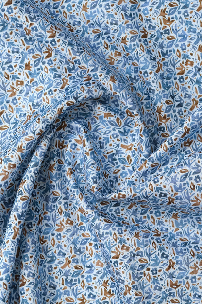 Blue Leaf Printed Pattern Casual Shirt - Aruba+ Super Smart Fit