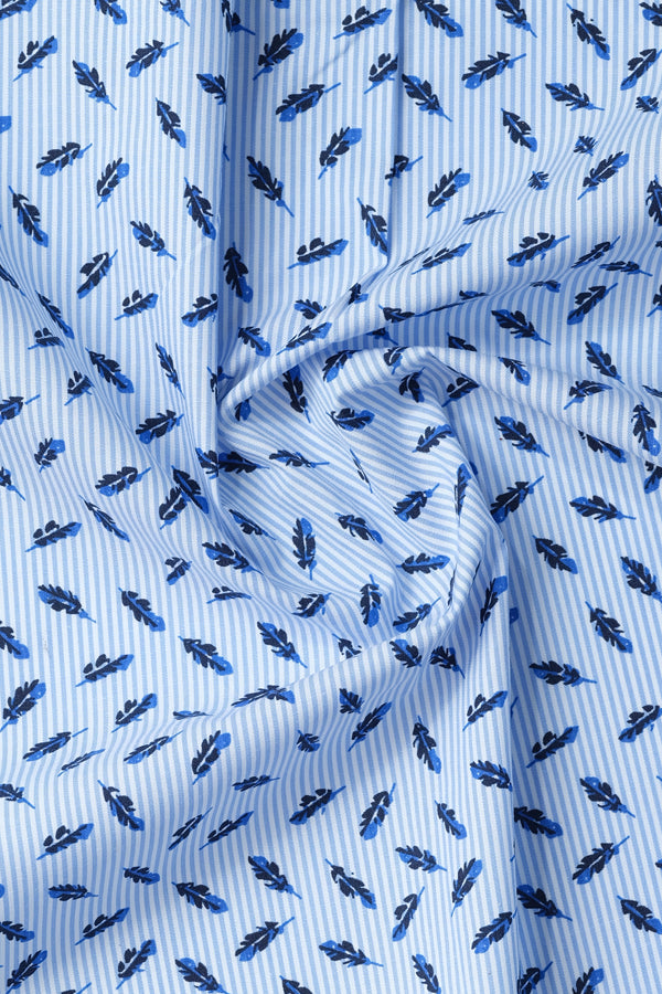 Blue Leaf Pattern Casual Shirt - Aruba+ Super  Smart Fit