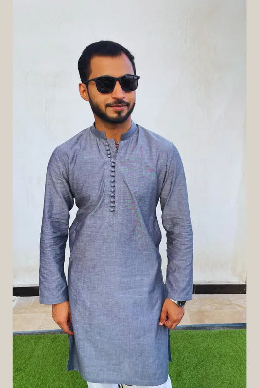 Grey Linen Kurta For Men's