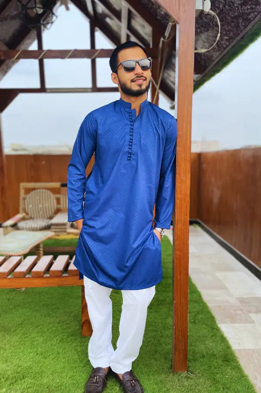 Blue Checkered Signature Kurta for Men's