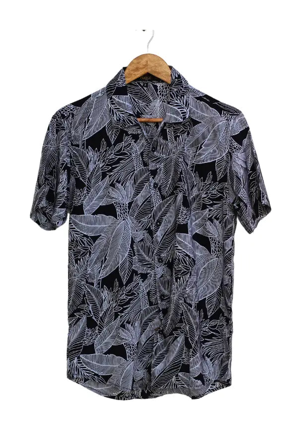 Black and White Floral Half Sleeve Shirt For Men's