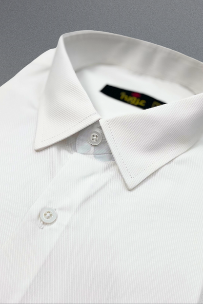 White Textured Lining Signature Formal Shirt | Regular Fit Essential