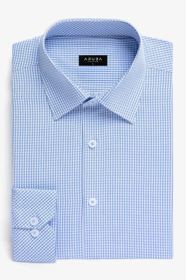 Light Blue and White Micro Gingham Formal Shirt | Regluar Fit Aruba Fashion Wear