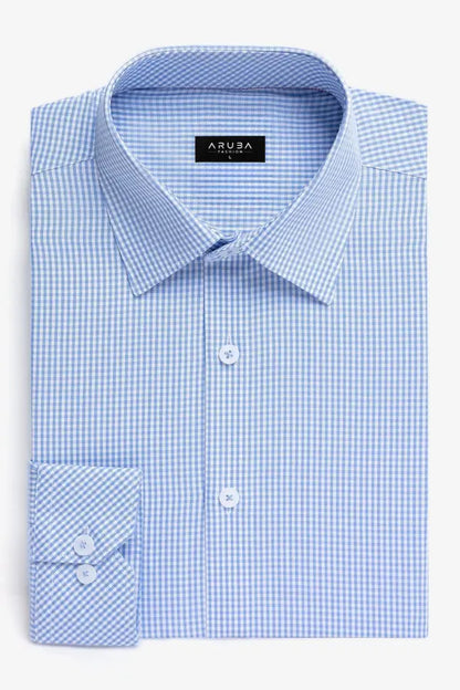 Light Blue and White Micro Gingham Formal Shirt | Regluar Fit Aruba Fashion Wear