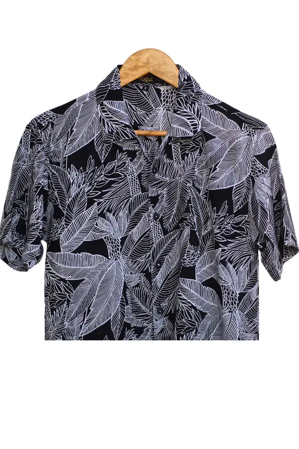 Black and White Floral Half Sleeve Shirt For Men's