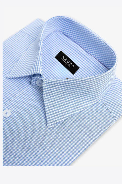 Light Blue and White Micro Gingham Formal Shirt | Regluar Fit Aruba Fashion Wear