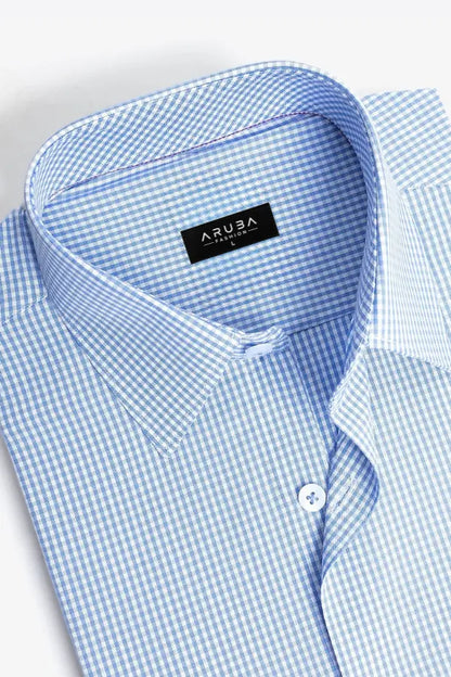 Light Blue and White Micro Gingham Formal Shirt | Regluar Fit Aruba Fashion Wear