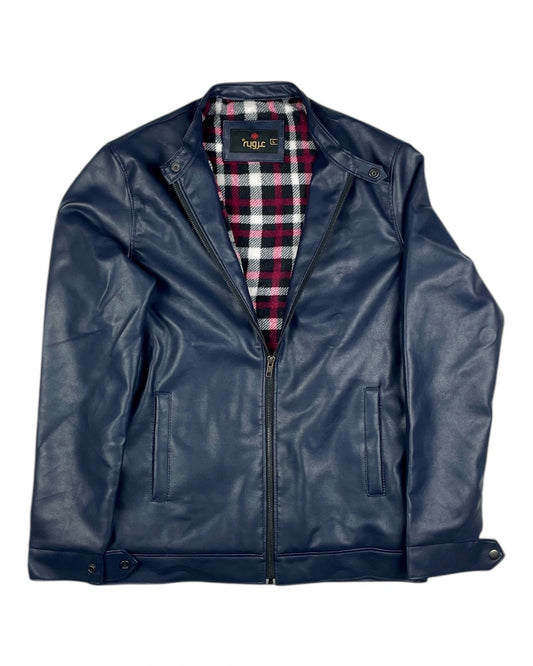 Men's Blue Faux Leather Jacket