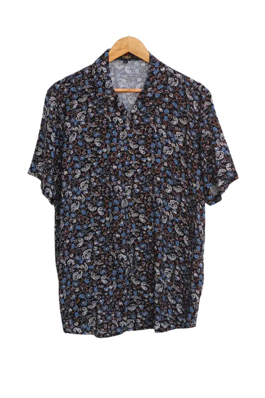 Black and Blue Leaf Printed Half Sleeve Shirt For Men's