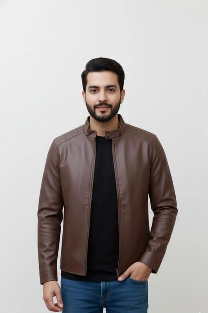 Men's Dark Brown Faux Leather Jacket