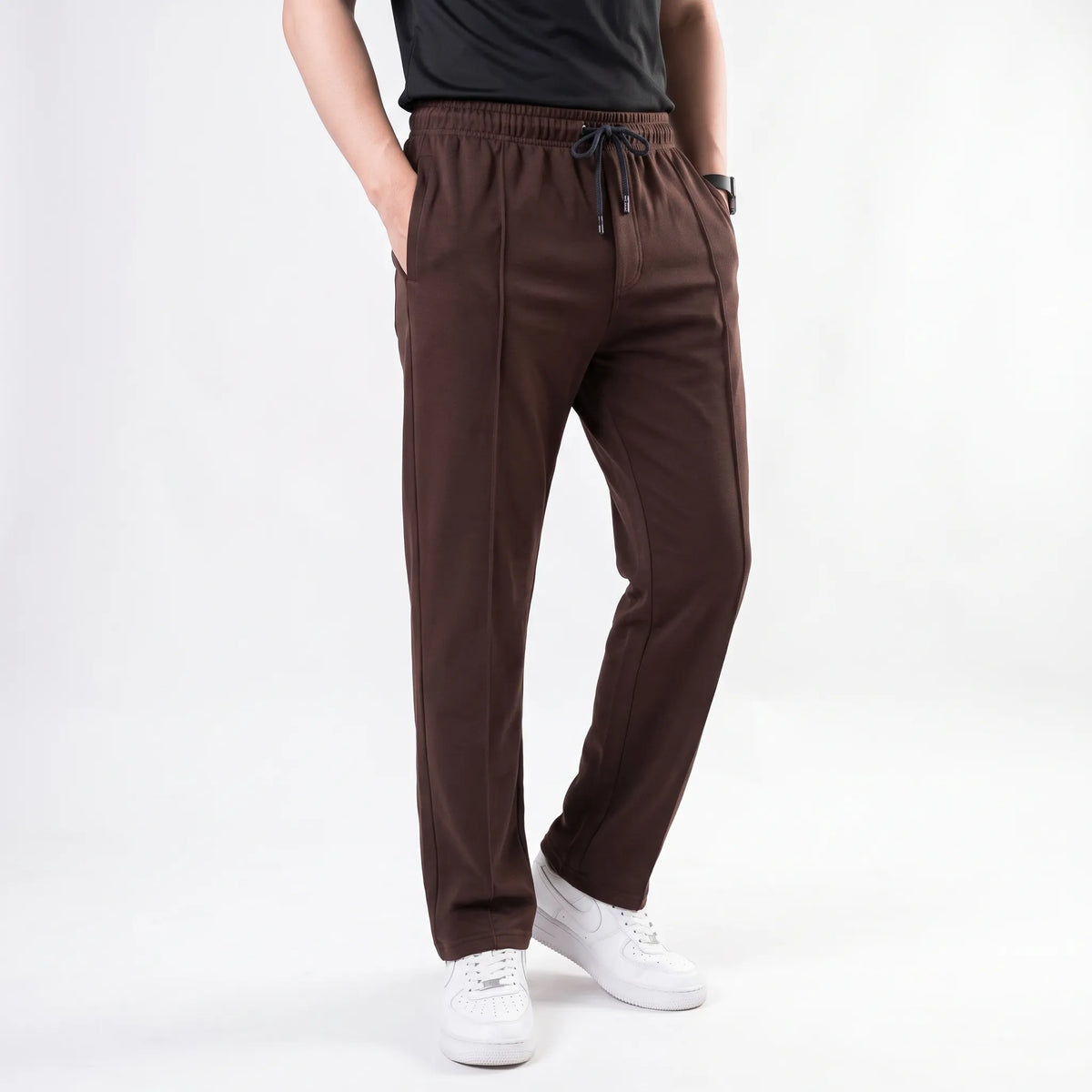 Cotton Terry Trouser Front Stitched - Straight Fit - Brown Aruba Fashion Wear