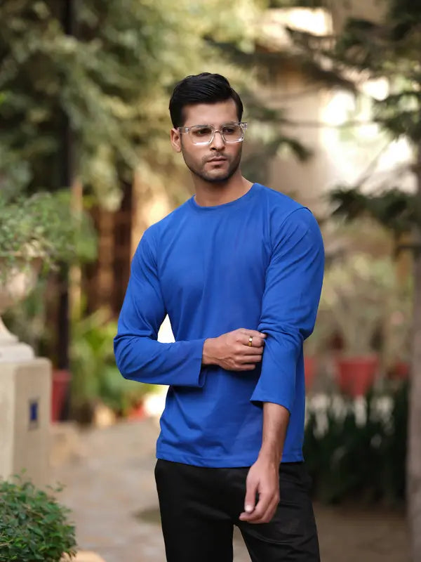 Blue Round Neck Full Sleeve T-Shirt