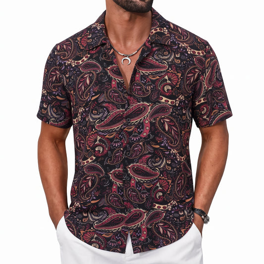 Black Floral Half Sleeve Shirt For Men's