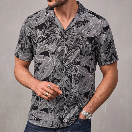 Black and White Floral Half Sleeve Shirt For Men's