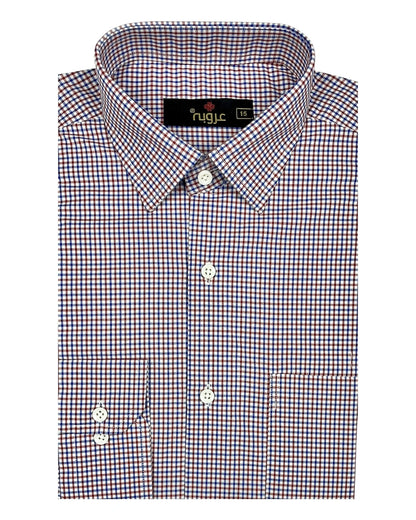 Burgundy Navy and White Micro Plaid Checkered Formal Shirt | Regular Fit