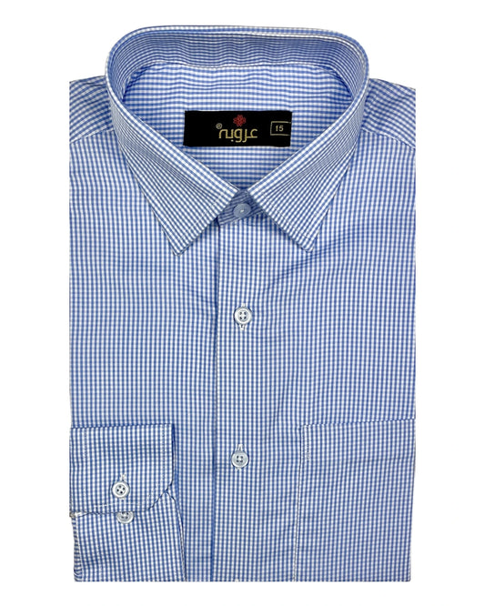 Light Blue and White Micro Gingham Formal Shirt | Regluar Fit