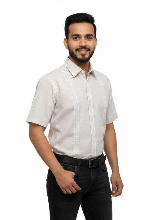 Light Brown checkered Half Sleeve Shirt For Men's