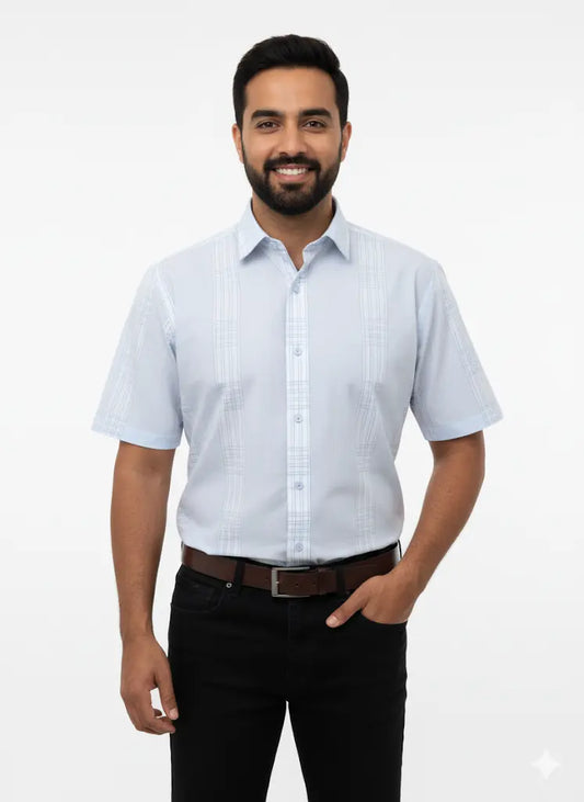 Sky Blue checkered Half Sleeve Shirt For Men's