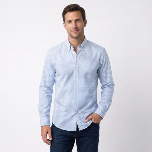 Blue & White Tattersall Check Casual Shirt for Men – Smart Fit