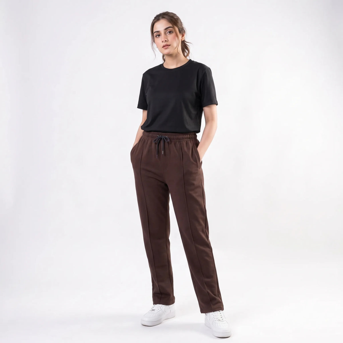 Cotton Terry Trouser Front Stitched - Straight Fit - Brown Aruba Fashion Wear