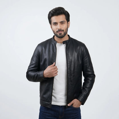 Men's Black Faux Leather Jacket Aruba Fashion Wear