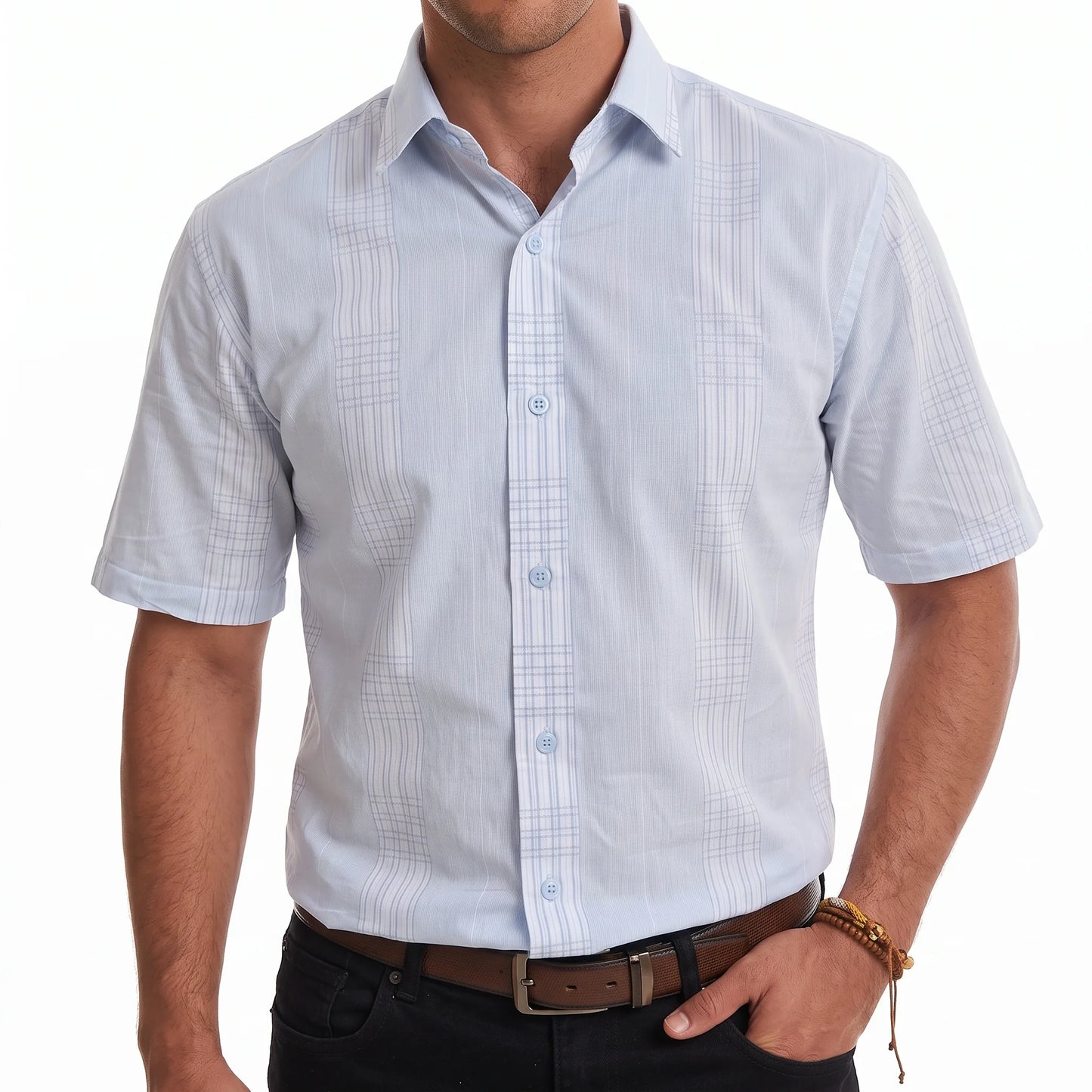 Sky Blue checkered Half Sleeve Shirt For Men's Aruba Fashion Wear