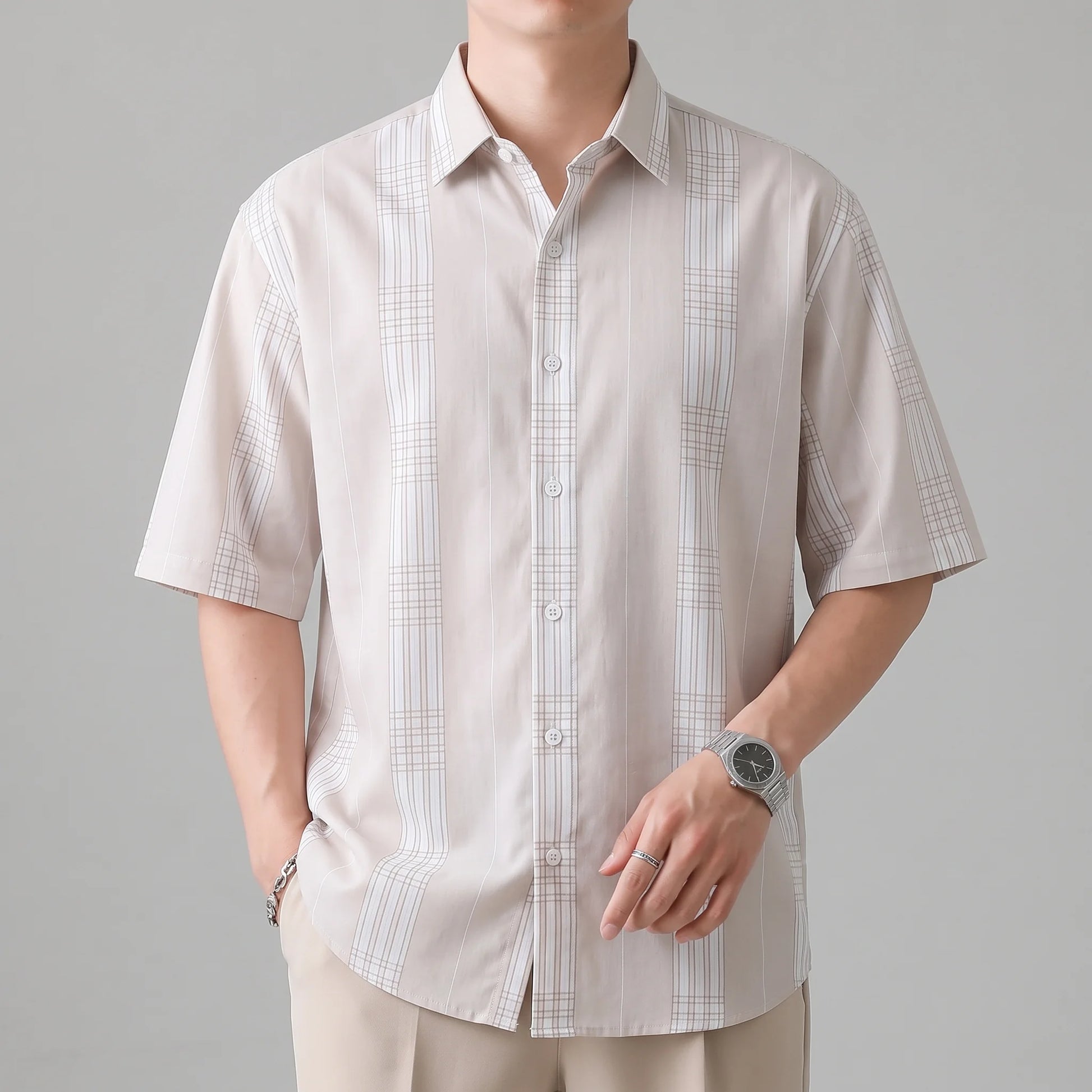 Light Brown checkered Half Sleeve Shirt For Men's Aruba Fashion Wear